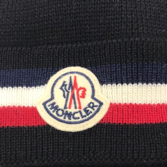 Moncler Black Beanie with Red and White Stripe - Picture 2 of 8